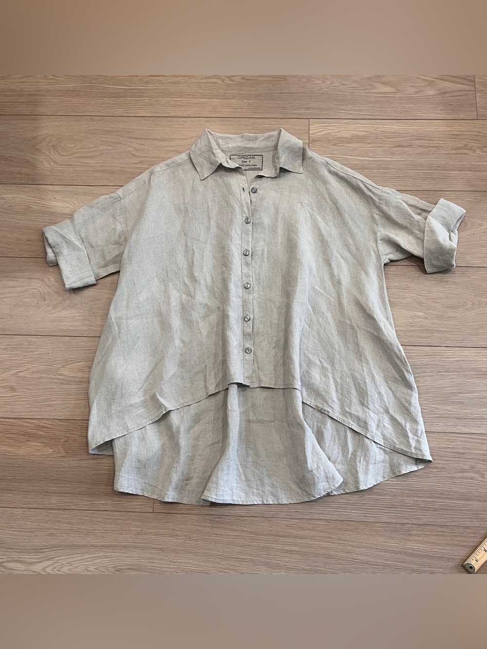GRIZAS 100% Linen Oversized High Low Button Up Shirt Tunic Size S